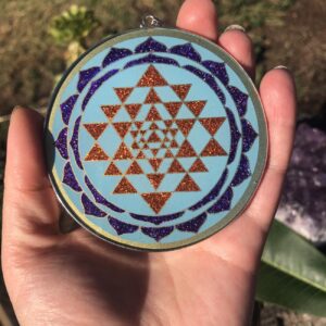 Sri Yantra Sacred Geometry Gemstone Pendant Large Turquoise