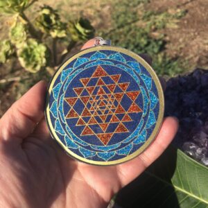 Sri Yantra Sacred Geometry Gemstone Pendant Large Lapis lazuli