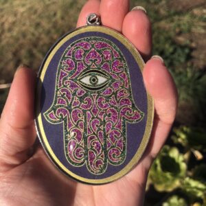 Hamsa Sacred Geometry Gemstone Pendant Large Charoite
