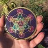 Metatrons Cube Sacred Geometry Gemstone Pendant Large Charoite