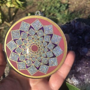 Flower of Light Sacred Geometry Gemstone Pendant Large Rhodochrosite