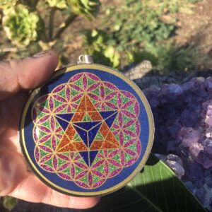 Star Tetrahedron on Flower of Life Sacred Geometry Gemstone Pendant Large Lapis Lazuli
