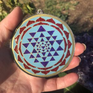 Sri Yantra Sacred Geometry Gemstone Pendant Large Turquoise